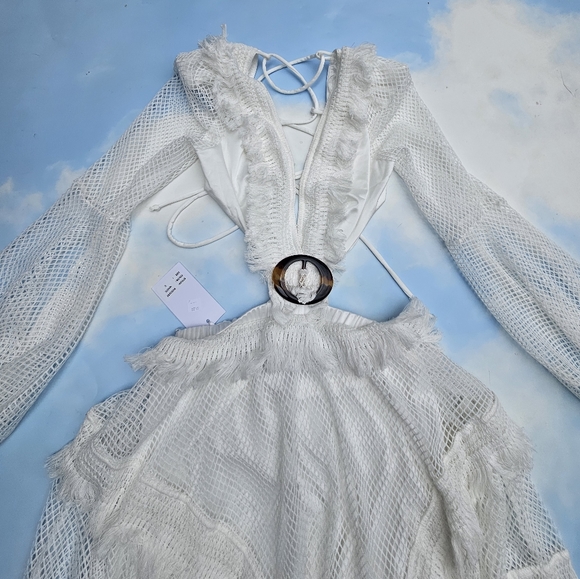 White Crochet Dress Fishnet Festival Dress Boho Hippie Dress - Picture 4 of 16